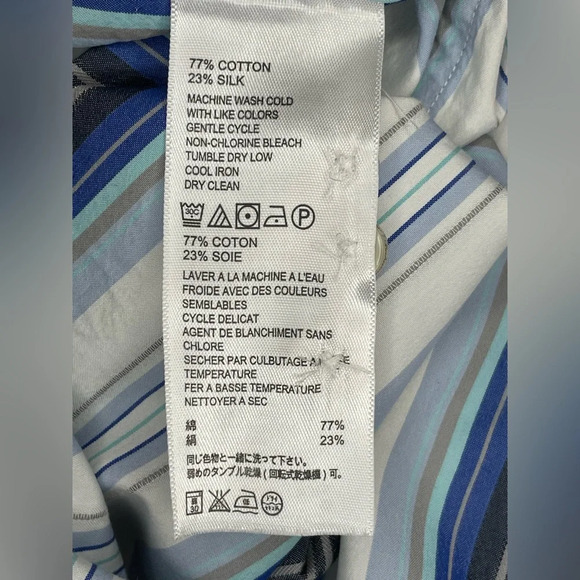 Tommy Bahama Button Down Long Sleeve Shirt Silk Cotton Blue Stripes Men Size XL - Picture 6 of 8